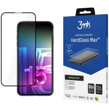 Szkło hartowane 3mk HardGlass Max do iPhone 15, czarna ramka