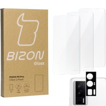 3x Szkło + szybka na aparat BIZON Clear 2 Pack do Xiaomi Poco F5 Pro