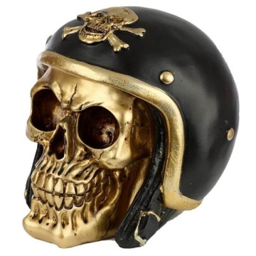 Złota czaszka w kasku - figurka dekoracyjna