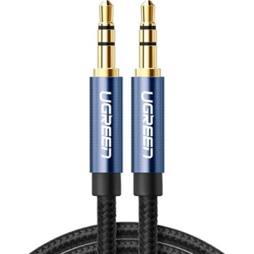 Kabel Ugreen AV112 AUX 3,5 mm mini jack (2x męski) 3 m, czarny z niebieskimi wtyczkami