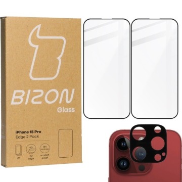 2x Szkło + szybka na aparat BIZON Edge 2 Pack do iPhone 15 Pro