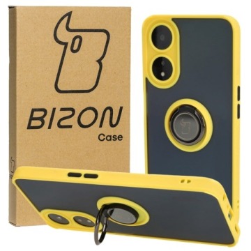 Etui z uchwytem na palec Bizon Case Hybrid Ring do Oppo A78 5G, przydymione z żółtą ramką