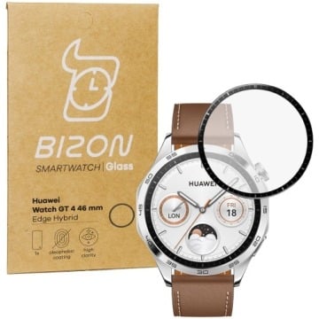 Szkło hybrydowe Bizon Glass Watch Edge Hybrid dla Huawei Watch GT 4 46 mm, czarne