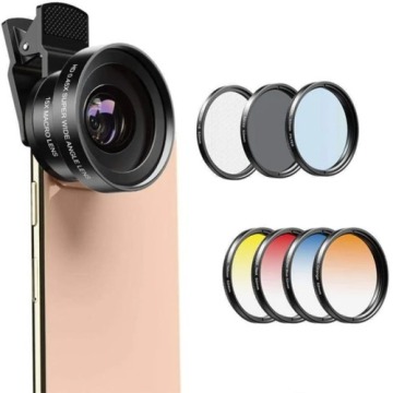 Uniwersalne obiektywy / soczewki gradientowe 52 mm z filtrem Apexel 7w1 z klipsem na aparat smartfon
