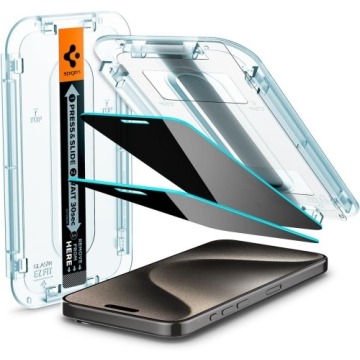 Szkło do etui + Aplikator Spigen Glas.tr Privacy EZ Fit 2-Pack do iPhone 15 Pro Max