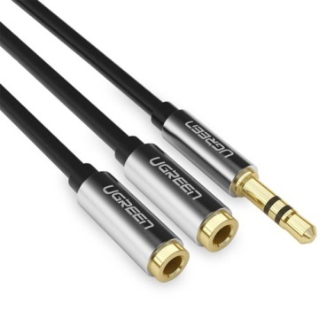 Kabel rozdzielacz słuchawkowy Ugreen AV123 3,5 mm mini jack 20 cm, czarny ze srebrnymi wtyczkami