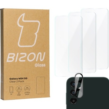 3x Szkło + szybka na aparat BIZON Clear 2 Pack do Galaxy M34 5G