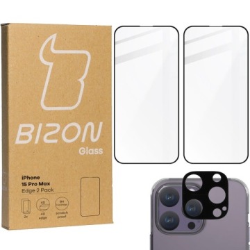 2x Szkło + szybka na aparat BIZON Edge 2 Pack do iPhone 15 Pro Max