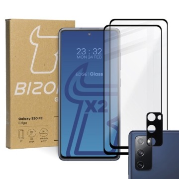 Szkło hartowane Bizon Glass Edge - 2 sztuki + ochrona na obiektyw, Galaxy S20 FE, czarne