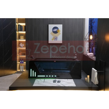 Czarna wanna z hydromasażem BC-607 prostokątna 174cm x 88cm x 61cm+ Ambiente