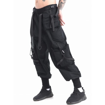 Spodnie Materiałowe Techwear Baggy Męskie Czarne Le Fantome Buckle