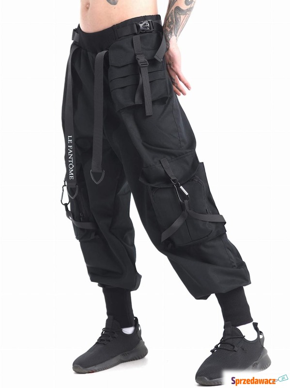 Spodnie Materiałowe Techwear Baggy Męskie Czarne... - Spodnie męskie - Orzesze