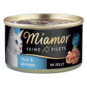 Megapakiet Miamor Feine Filets w puszkach, 24 x 100 g - Tuńczyk z krewetkami