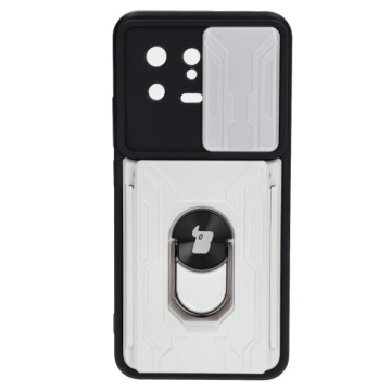 Etui Bizon Case Camshield Card Slot Ring do Xiaomi 13, białe