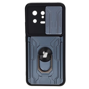 Etui Bizon Case Camshield Card Slot Ring do Xiaomi 13, szare
