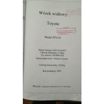Syndyk sprzeda wózek widłowy TOYOTA A5FG18-63455 (1,8t)