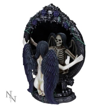Refleksja nad losem - gotyckie lustro z ozdobną ramą i figurką
