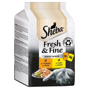Sheba Fresh & Fine, 6 x 50 g - Indyk i kurczak w galarecie