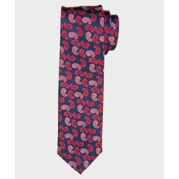 Granatowy krawat jedwabny w czerwony wzór paisley