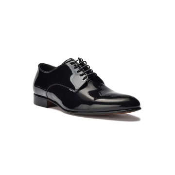 Eleganckie czarne skórzane buty męskie do smokingu - lakierki 40