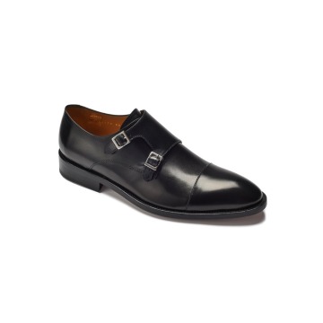 Eleganckie czarne skórzane buty męskie podwójne monki 39,5