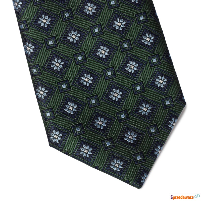 Zielony jedwabny krawat Hemley w kwiaty i wzór... - Krawaty, muszki - Chełm