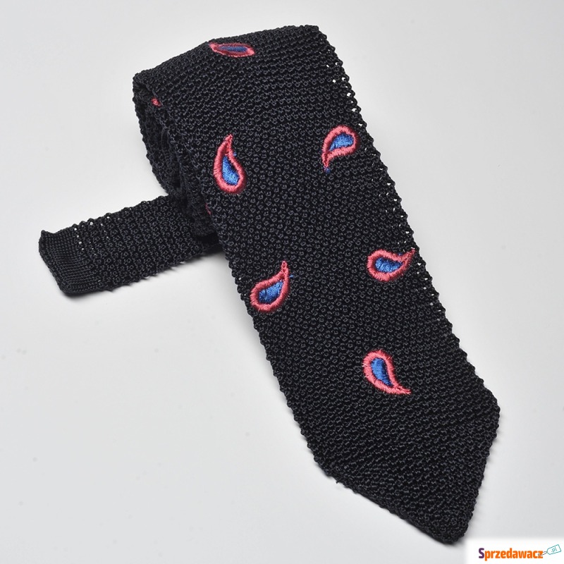Granatowy krawat z dzianiny (knit) w różowy w... - Krawaty, muszki - Siedlce