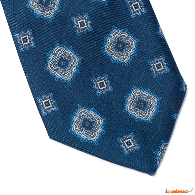 Granatowy krawat jedwabny wzór rozeta VAN THORN - Krawaty, muszki - Bełchatów