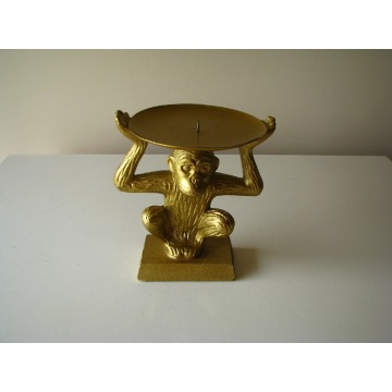 Świecznik złota małpka na dużą świecę, figurka