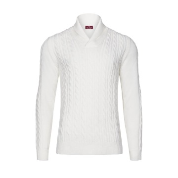 Męski sweter z wełny merynos w kolorze off white XXL