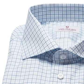 Koszula VAN THORN biała w błękitną kratkę szyta na zamówienie 36