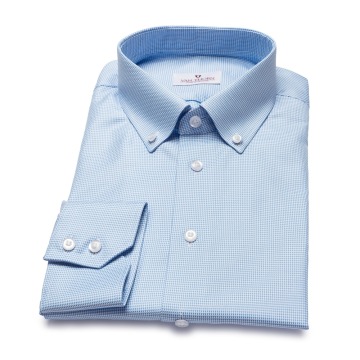 Koszula męska VAN THORN biała w błękitną pepitkę szyta na zamówienie 42