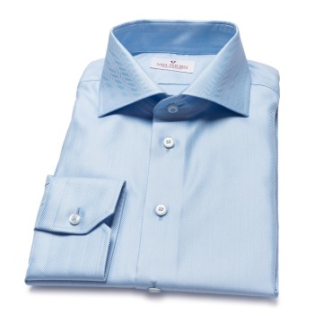 Koszula męska VAN THORN błękitna w jodełkę szyta na zamówienie 46