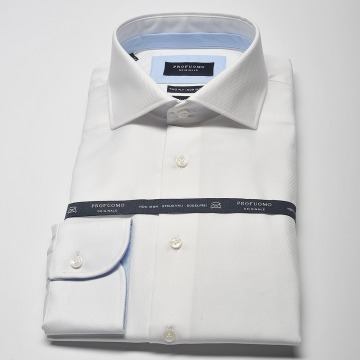 Elegancka biała koszula męska taliowana (SLIM FIT) z błękitnymi wstawkami 40