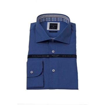 Niebieska modna koszula męska taliowana (SLIM FIT) z kontrastami w kratę 38