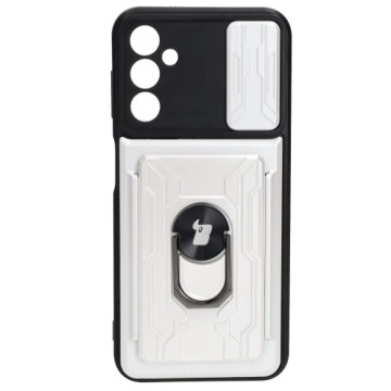 Etui Bizon Case Camshield Card Slot Ring do Galaxy A14 4G/5G, białe