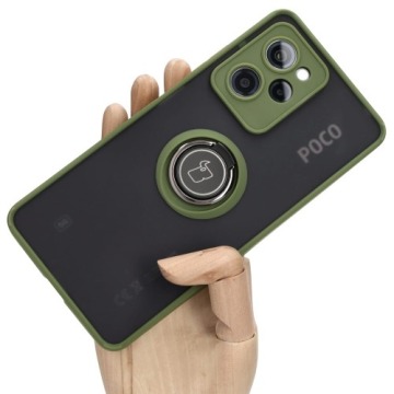 Etui z uchwytem na palec Bizon Case Hybrid Ring do Xiaomi Pocophone X5 Pro, przydymione z zieloną ra