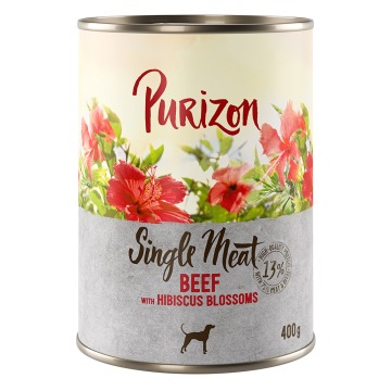 5 + 1 gratis! Purizon Single Meat, 6 x 400 g - Wołowina z kwiatami hibiskusa