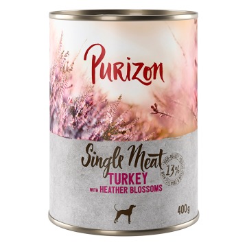 5 + 1 gratis! Purizon Single Meat, 6 x 400 g - Indyk z kwiatami wrzosu