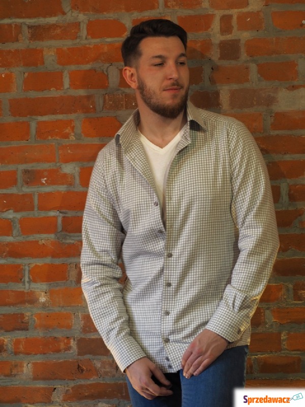 Koszula flanelowa męska w szarobiałą kratę 43 - Koszule męskie - Olsztyn