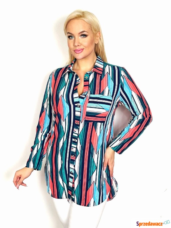 Elegancka zapinana koszula w paski PLUS SIZE XXL - Bluzki, koszule - Starachowice