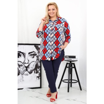 Elegancka koszula Adelina w asymetryczną kratę PLUS SIZE XXL