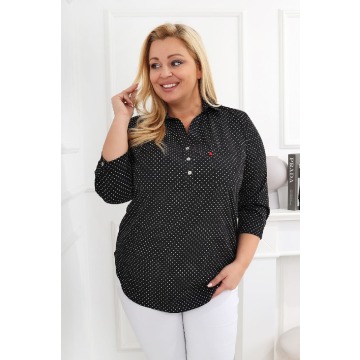 Elegancka czarna tunika w białe kropki PLUS SIZE XXL