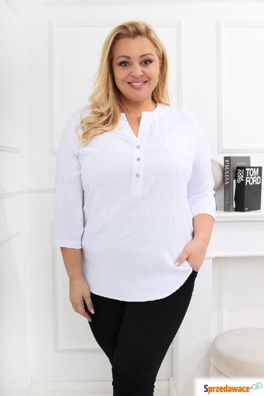 Elegancka biała bluzka z rękawem 3/4 PLUS SIZE... - Bluzki, koszule - Szczecin