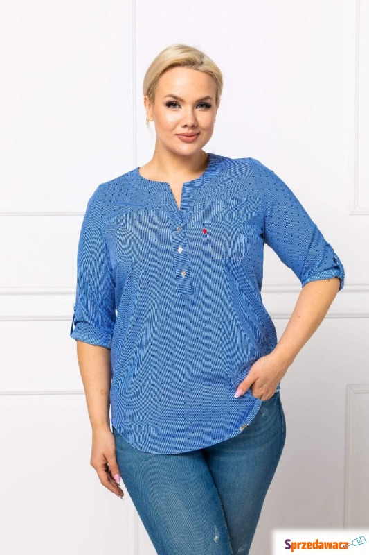 Niebieska bluzka w drobne paski PLUS SIZE XXL - Bluzki, koszule - Augustów