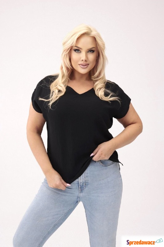 Czarna bluzka z dekoltem w serek PLUS SIZE XXL - Bluzki, koszule - Nowy Sącz