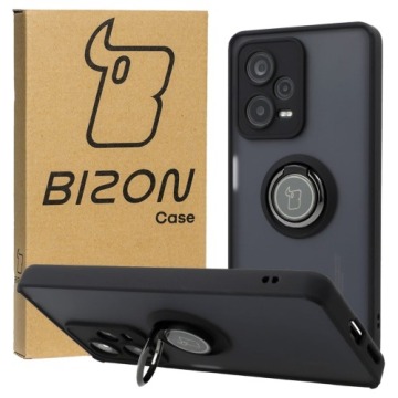 Etui z uchwytem na palec Bizon Case Hybrid Ring do Xiaomi Redmi Note 12 Pro+ 5G, przydymione z czarn