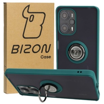 Etui z uchwytem na palec Bizon Case Hybrid Ring do Xiaomi Pocophone F5, przydymione z ciemnozieloną 