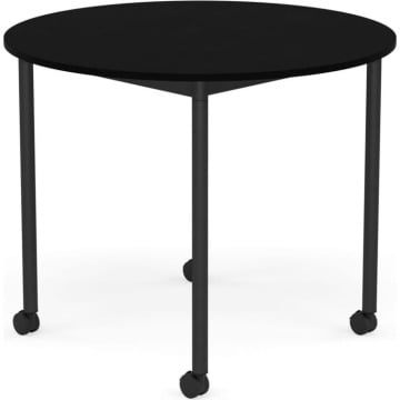 Stół na kółkach Base okrągły 90 cm czarny laminowany ABS nogi czarne