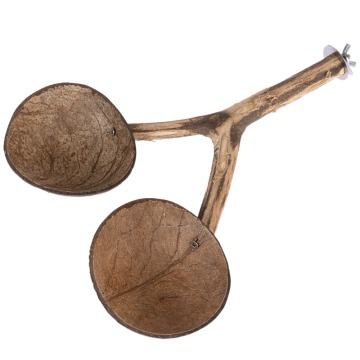 TIAKI, drążek do siedzenia dla ptaków, z miskami z łupin orzecha kokosowego - Dł. x szer. x wys.: 30